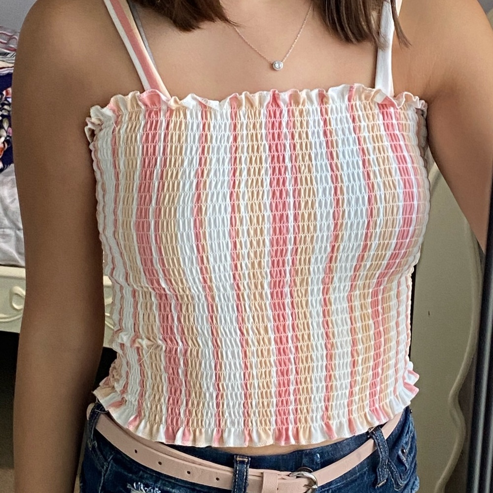 Smocked pink striped tank